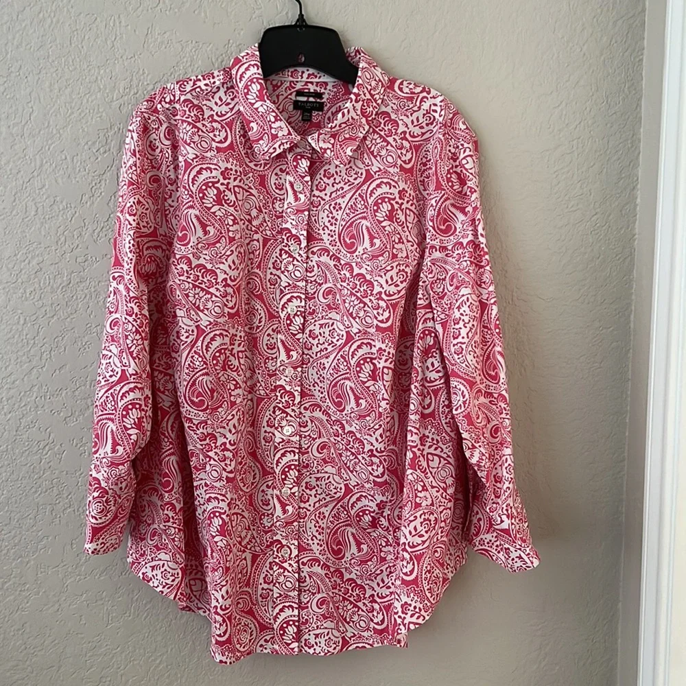 Talbots Paisley Pink/White Women’s ButtonDown Long Sleeve Blouse Sz 20W Like New - Picture 7 of 7
